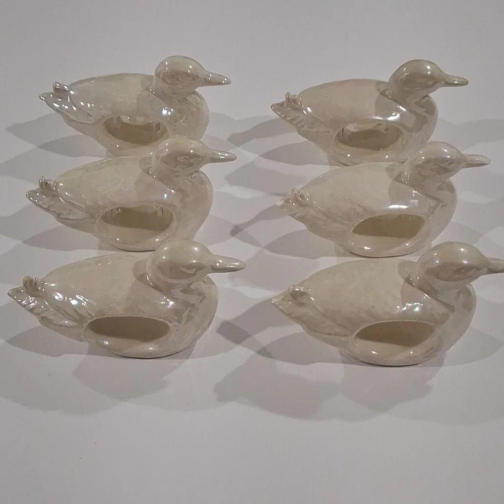 Vintage Ceramic Duck Napkin Rings, Set of 6